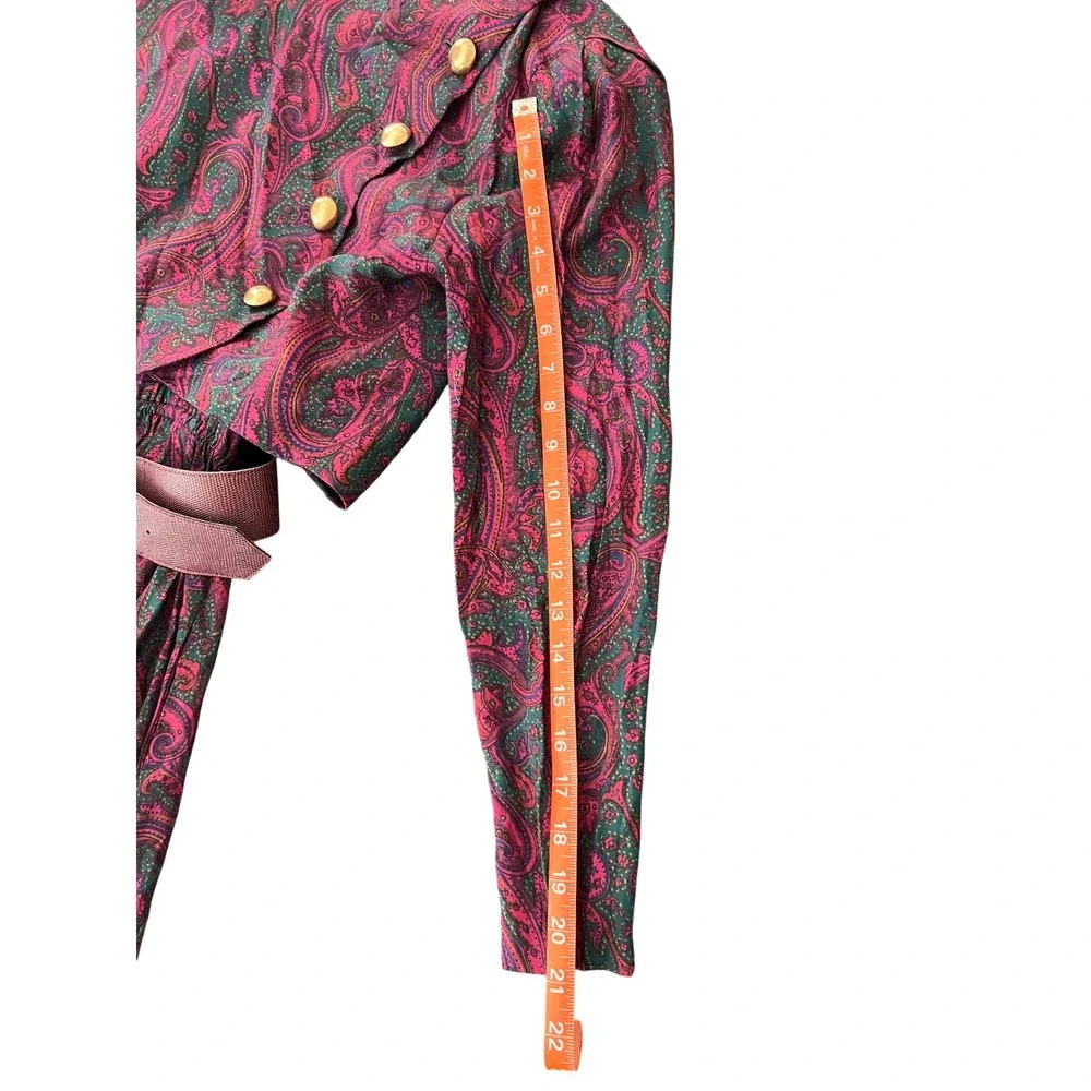 Patty O'Neil Vintage Paisley Dress Set with Cropped Jacket and Belt Pink Green 8